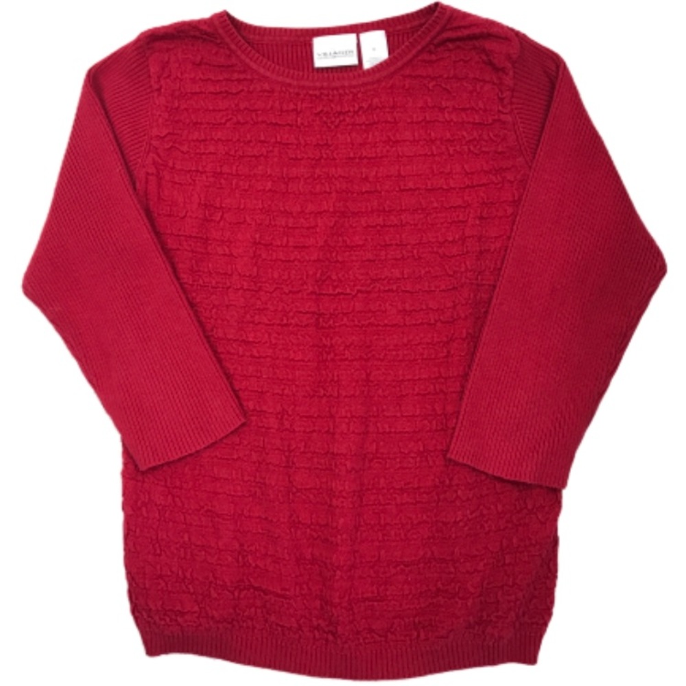 Villager Liz Claiborne Women’s M Red Textured 3/4 Sleeve Knit Sweater